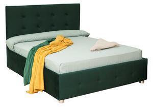 Favi Pat tapitat moderno, 160x200 cm, cu somiera rabatabila, spatiu depozitare, verde inchis Ofertă