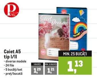Metro Caiet A5 tip I/II Ofertă