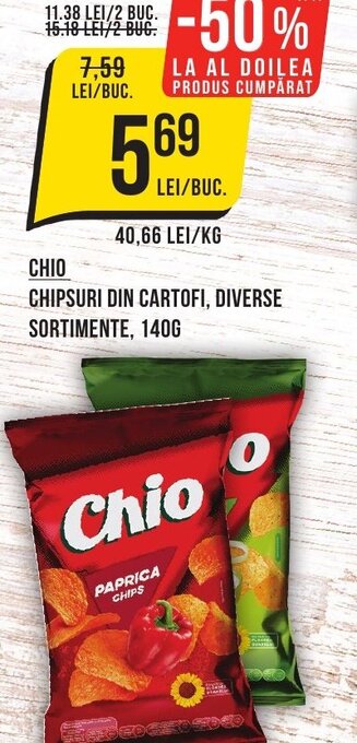 Mega Image CHIO CHIPSURI DIN CARTOFI, DIVERSE SORTIMENTE, 140G Ofertă