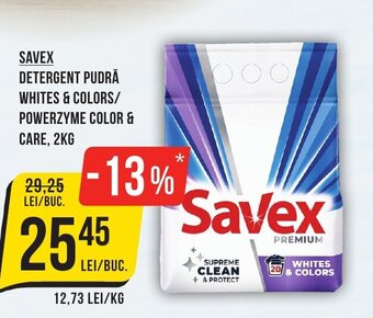Mega Image SAVEX DETERGENT PUDRĂ WHITES & COLORS/ POWERZYME COLOR & CARE, 2KG Ofertă