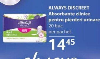 Selgros ALWAYS DISCREET Absorbante zilnice pentru pierderi urinare Ofertă