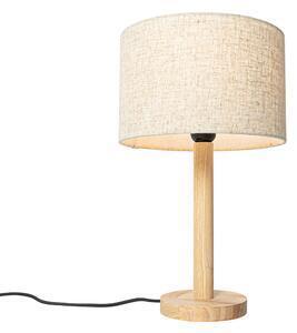 Lampa de masa rurala lemn cu abajur de in bej 25 cm - mels