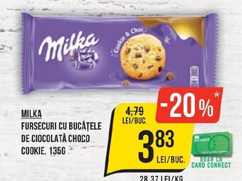 Mega Image MILKA FURSECURI CU BUCĂȚELE DE CIOCOLATĂ CHOCO COOKIE, 135G Ofertă
