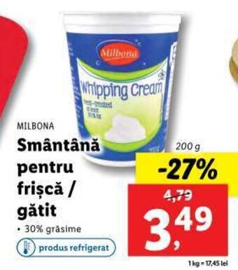 Lidl MILBONA Smântână pentru frişcă / gătit Ofertă