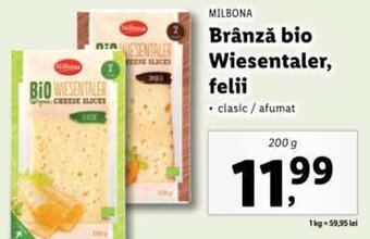 Lidl MILBONA Brânză bio Wiesentaler, felii Ofertă