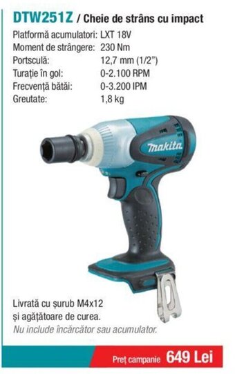 Makita DTW251Z/Cheie de strâns cu impact Ofertă