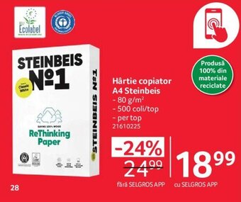 Selgros Hârtie copiator A4 Steinbeis Ofertă
