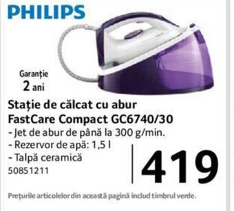 Selgros Stație de călcat cu abur FastCare Compact GC6740/30 Ofertă
