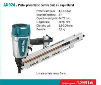Makita AN924 / Pistol pneumatic pentru cuie cu cap rotund Ofertă