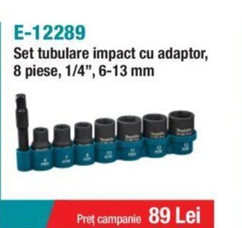 Set tubulare impact cu adaptor, 8 piese, 1/4", 6-13 mm