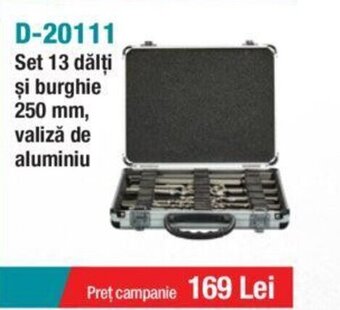 D-20111 Set 13 dălți şi burghie 250 mm, valiză de aluminiu