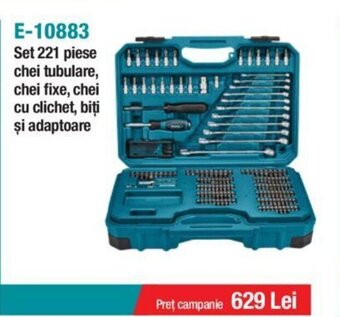 Set 221 piese tubulare, chei fixe, chei cu clichet, biti şi adaptoare