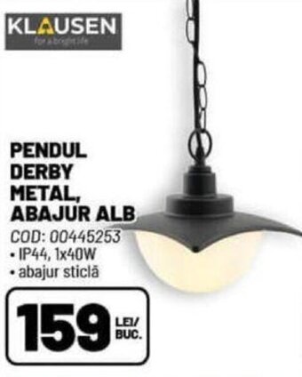 Ambient PENDUL DERBY METAL, ABAJUR ALB Ofertă