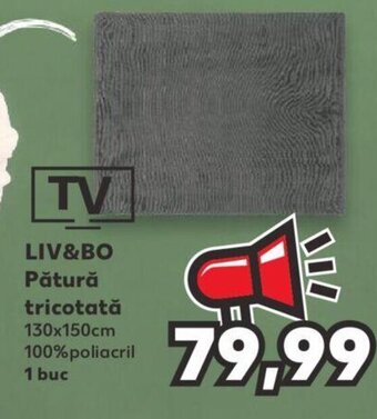 Kaufland LIV&BO Pătură tricotată 130x150cm 100% poliacril 1 buc Ofertă