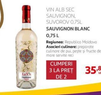 Auchan VIN ALB SEC SAUVIGNON, SUVOROV 0.75L SAUVIGNON BLANC 0,75 L Ofertă