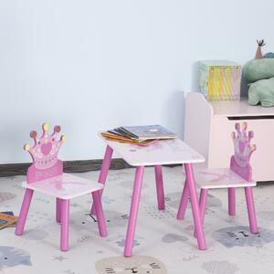 Favi Set masa si 2 scaune pentru copii 3-8 ani, lemn de pin, mdf, roz homcom | aosom ro Ofertă