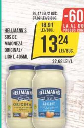 HELLMANN'S SOS DE MAIONEZĂ, ORIGINAL/ LIGHT, 405ML