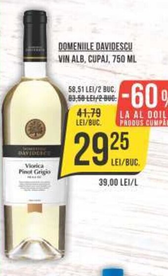 Mega Image DOMENIILE DAVIDESCU VIN ALB, CUPAJ, 750 ML Ofertă