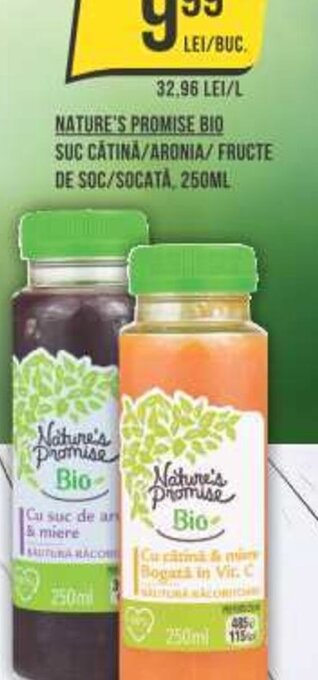 Mega Image NATURE'S PROMISE BIO SUC CÁTINA/ARONIA/ FRUCTE DE SOC/SOCATÀ, 250ML Ofertă