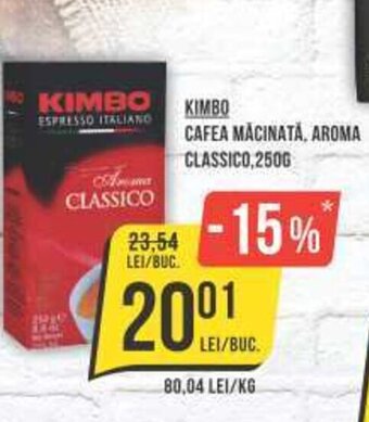 Mega Image KIMBO CAFEA MĂCINATĂ, AROMA CLASSICO,250G Ofertă