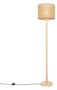Favi Lampa de podea rurala lemn cu abajur de in natural 32 cm - mels Ofertă