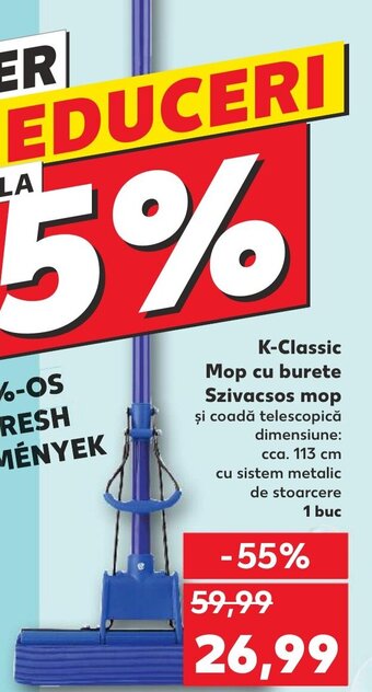 Kaufland K-Classic Mop cu burete Szivacsos mop şi coadă telescopică dimensiune: cca. 113 cm cu sistem metalic de stoarcere Ofertă