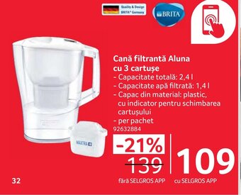 Cană filtrantă Aluna cu 3 cartuşe