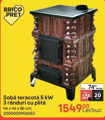 Sobă teracotă 5 kW 3 rânduri cu plită