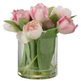 Favi Vaza cu lalele artificiale tulips, fibre sintetice sticla, roz verde, 20x18x22 cm Ofertă