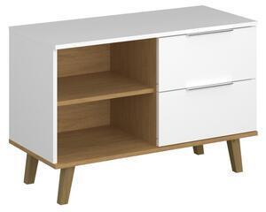 Favi Comoda mica cu 2 sertare neptun, stejar miere/alb, 90x40x61 cm Ofertă