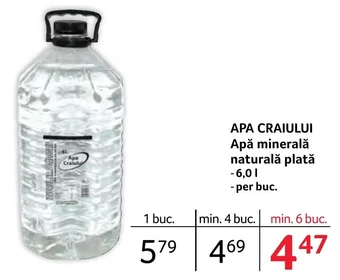 Selgros APA CRAIULUI Apă minerală naturală plată -6,01 -per buc. Ofertă