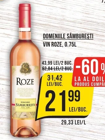Mega Image DOMENIILE SÂMBUREȘTI VIN ROZE, 0.75L Ofertă