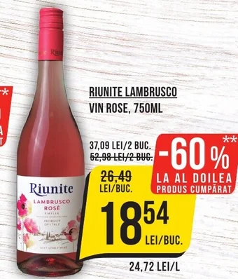 Mega Image RIUNITE LAMBRUSCO VIN ROSE, 750ML Ofertă