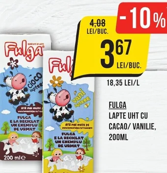 Mega Image FULGA LAPTE UHT CU CACAO/ VANILIE, 200ML Ofertă