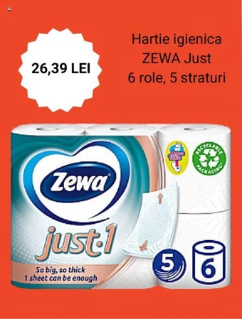 Carrefour Hartie igienica ZEWA Just 6 role, 5 straturi Ofertă