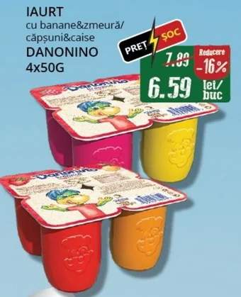 Diana Supermarket IAURT cu banane&zmeură/ căpşuni&caise DANONINO 4x50G Ofertă
