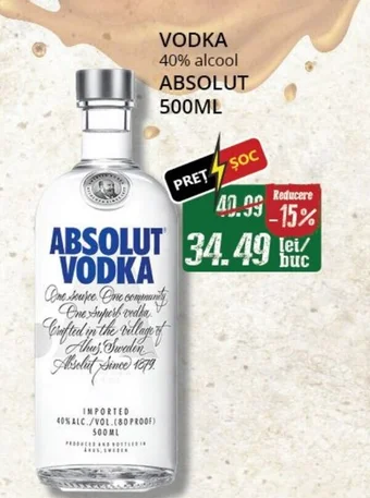 VODKA 40% alcool ABSOLUT 500ML