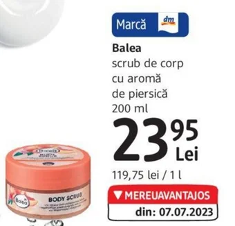 DM Balea scrub de corp cu aromă de piersică 200 ml Ofertă