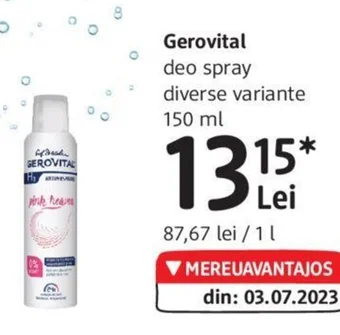 DM Gerovital deo spray diverse variante 150 ml Ofertă