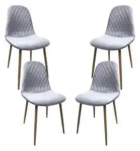 Favi Set 4 scaune dining abby, stil scandinav, catifea, picioare metalice, azuriu Ofertă