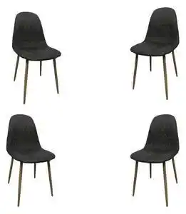 Favi Set 4 scaune dining mindy, stil scandinav, textil imitatie piele, picioare metalice, gri inchis Ofertă