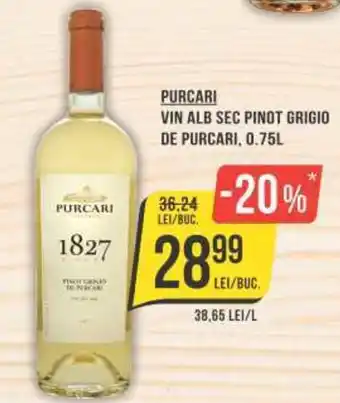 Mega Image PURCARI VIN ALB SEC PINOT GRIGIO DE PURCARI, 0.75L Ofertă