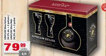 CBA UNICUM Silva lichior 34.5% alc. + 2 pahare / UNICUM Silva likőr Ofertă