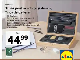 Trusă pentru schițe și desen, în cutie de lemn