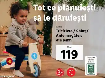 Lidl Tricicletă / Căluț / Antemergător, din lemn Ofertă