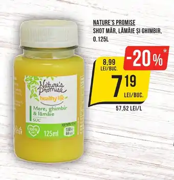 Mega Image NATURE'S PROMISE SHOT MĂR, LĂMÂIE ŞI GHIMBIR, 0.125L Ofertă