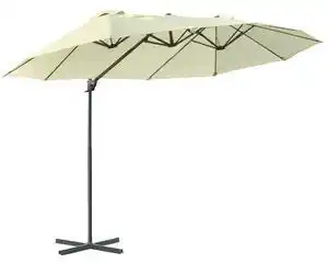 Outsunny umbrela dubla pentru gradina din metal si poliester anti-uv impermeabil cu manivela, 440x270x250cm, bej