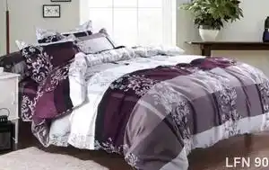 Favi Lenjerie de pat, 2 persoane, finet, 6 piese, mov si alb, cu linii si model, lfn90 Ofertă