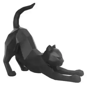 Statuetă pt living origami stretching cat, înălțime 30,5 cm, negru mat