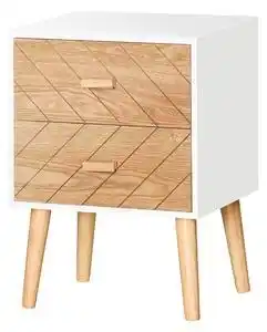 Dulapior in lemn homcom 2 sertare stil nordic, alb si lemn, 40x30x55,5cm | aosom ro
